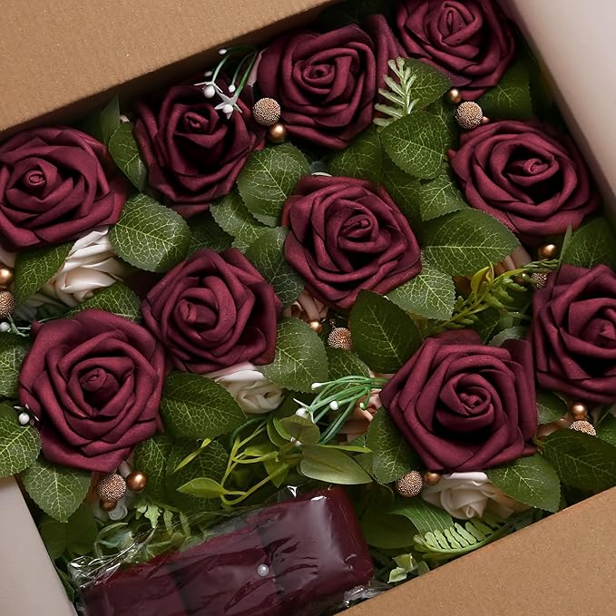 Artificial Flowers Burgundy Wedding Pew Flower Set of 10