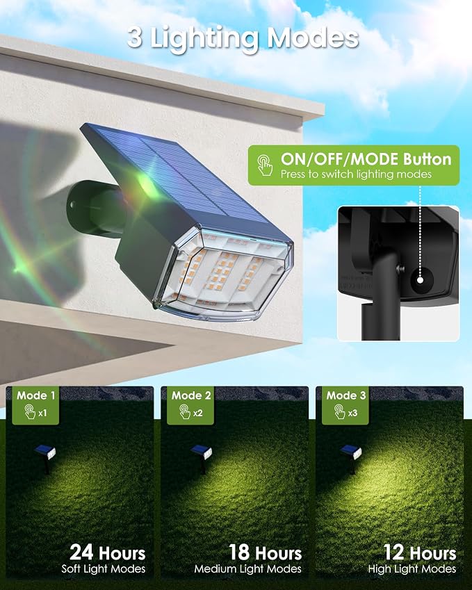 Solar Spot Lights Outdoor IP67 Waterproof 10 Pack, 63 LED 3 Modes Solar - Image 2