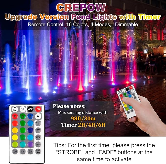 RGB Pond Lights with Timer, LED Underwater Submersible Colorful Landscape - Image 2
