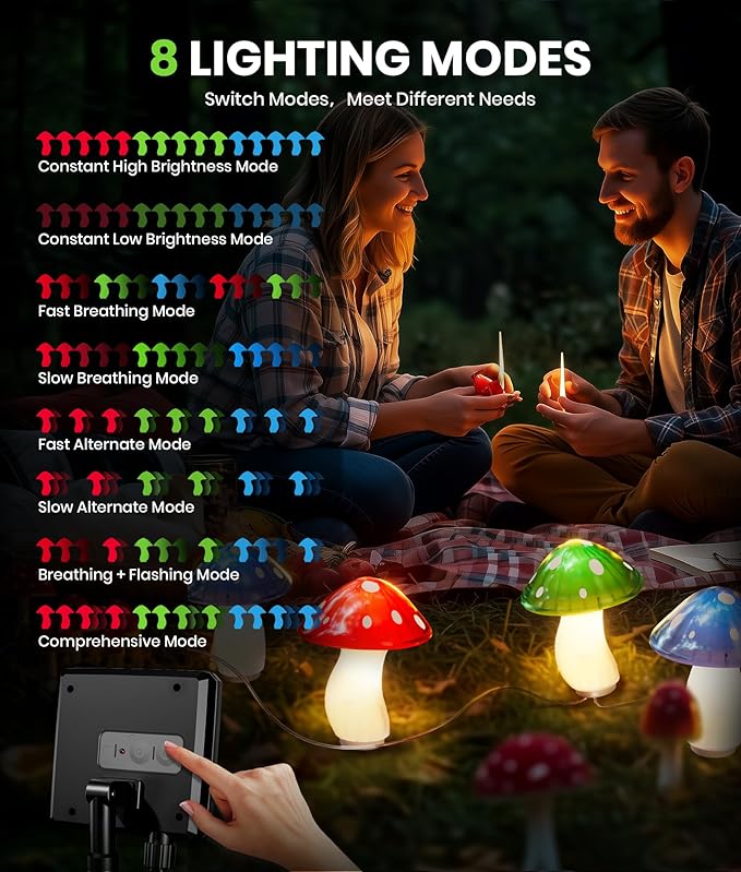 18 Pack 60FT Solar Mushroom Lights, IP65 Waterproof Garden Light Outdoor - Image 4