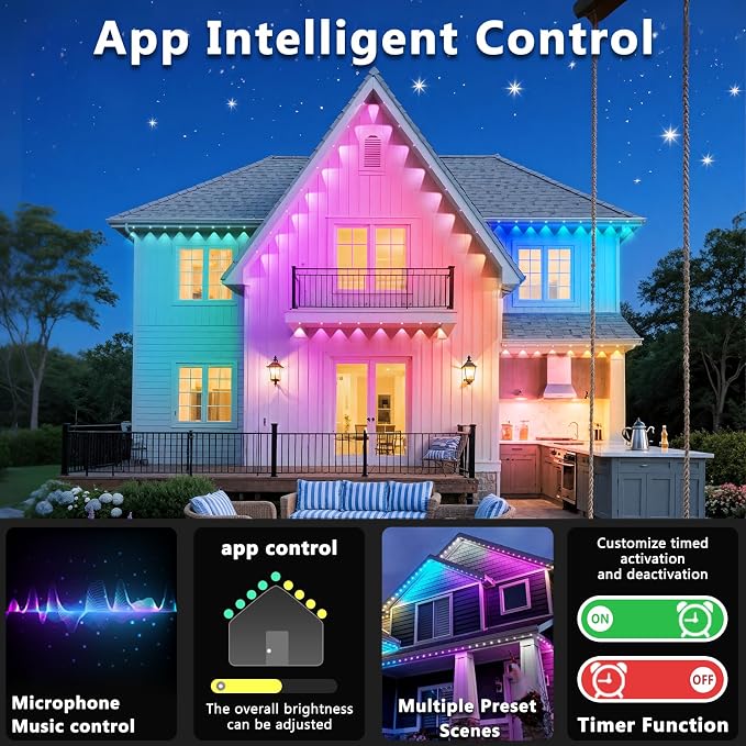 200FT Permanent Outdoor RGB Lights, IP67 Waterproof Smart Eave Lighting - Image 5