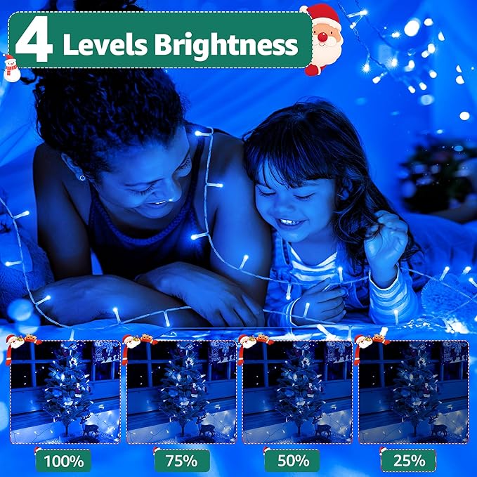 String Lights, 196 ft Blue LED with Remote and Timer