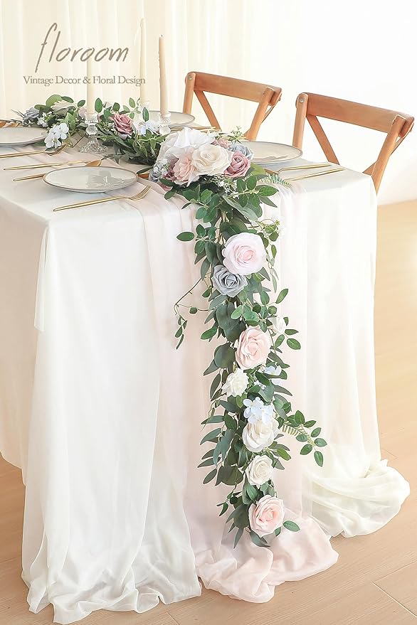 Artificial Flowers Eucalyptus Garland, 6 Ft Blush and Powder Blue Vine