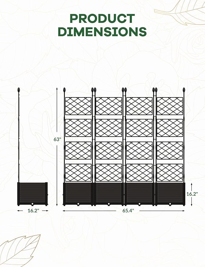4 PCS Raised Garden Bed with Trellis & Privacy Screen, Flowers on Patio - Image 2