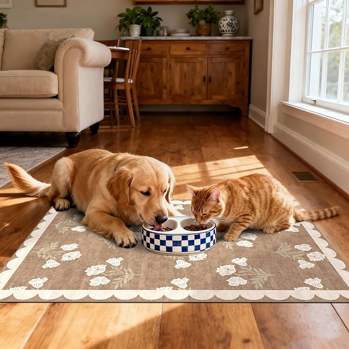Outdoor Rugs Tan Floral Door Mat, Non-Slip 2 x 3 ft Polyester