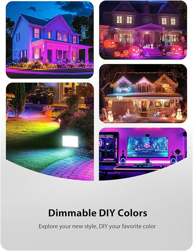 Flood Security Lights, 100W RGBW LED Outdoor Floodlight with Remote