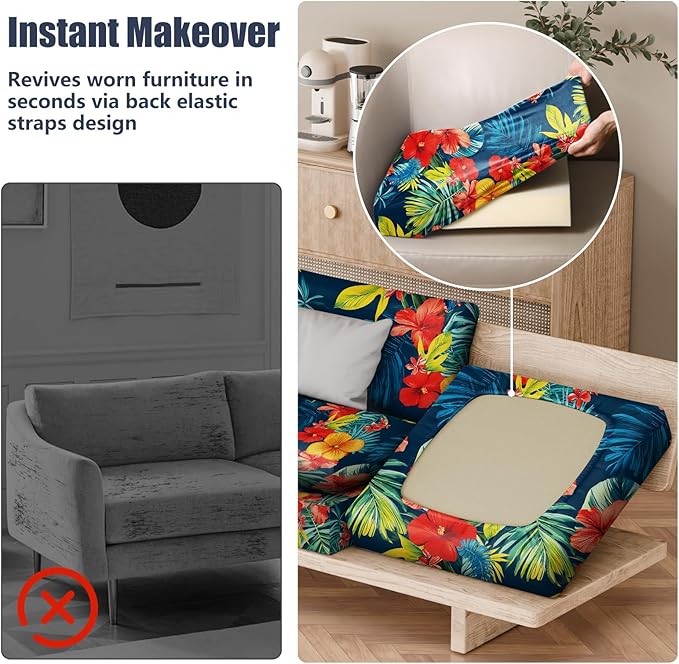 Cushion Covers 8 Pack Stretch Fit Patio Slipcovers Big Flower Print