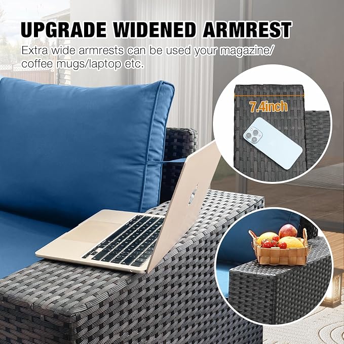 7 Pieces Patio Furniture Set All-Weather Outdoor Wicker Sectional Conversation - Image 2