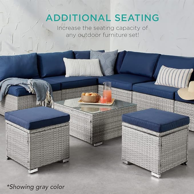 Best Choice Products Set of 2 Wicker Ottomans, Additional Seating, Side Table - Image 8