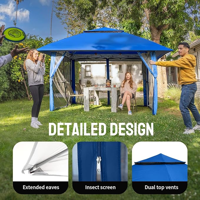 Gazebo Pop Up Canopy 13 x 13 ft with Blue UPF 50+ Fabric
