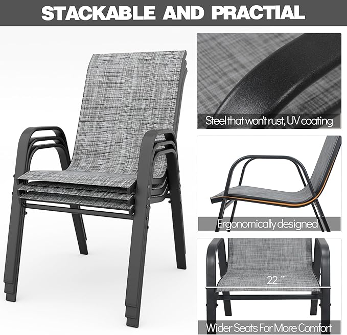 Patio Chairs Set of 8, Stackable Outdoor Dining Chairs - Image 5