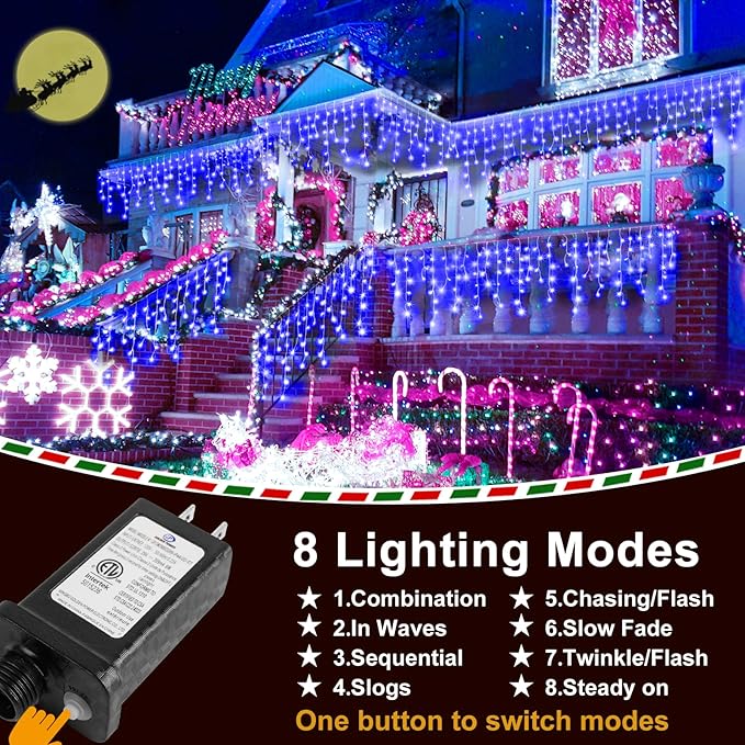 String Lights – 400 LED, 33 ft, Blue, 8 Lighting Modes for Outdoor Use