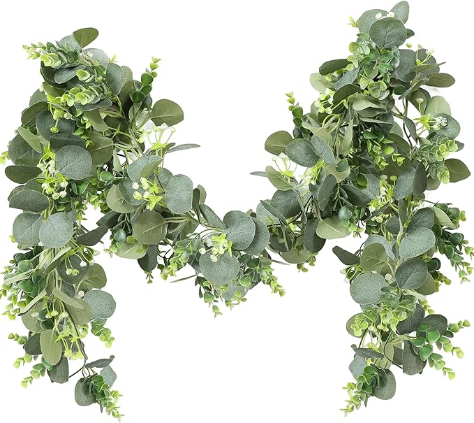 Artificial Eucalyptus Garland, 2-Pack, 5.9 Ft Green Faux Greenery