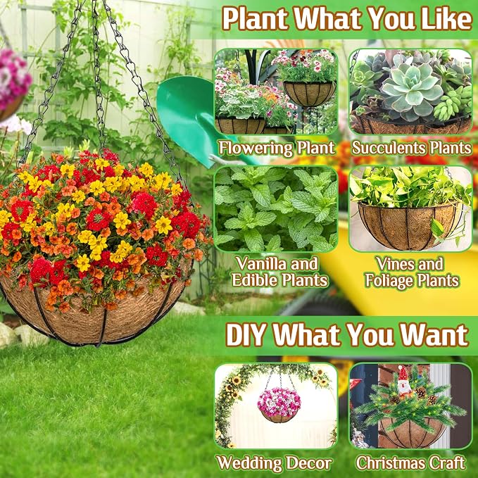 ZeeDix 12 Inch Hanging Baskets for Plants, 2 Pack Metal Round Hanging Planter - Image 4