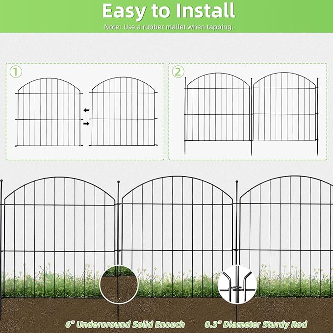 Black Metal Garden Fence Edging, 5 Panels, 24in High x 10ft Long