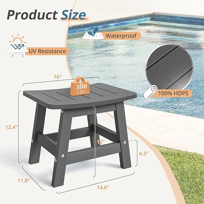 Outdoor Ottoman Footrest, 300 lb Capacity, Dark Gray HDPS