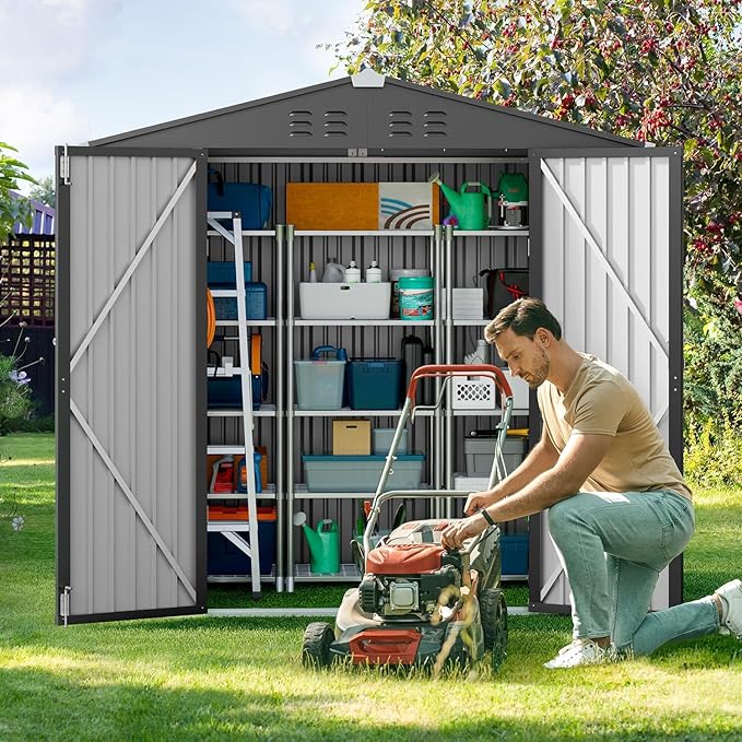 Storage Shed, Dark Gray Galvanized Metal with Lockable Doors