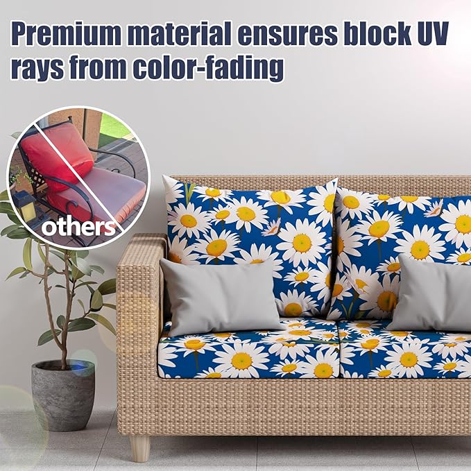 Cushion Covers 8 Pack Stretch-Fit Daisy Flower Patio Chair Covers