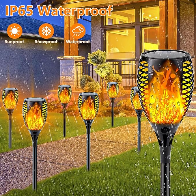 Upgraded Solar Lights Outdoor, 6 Pack Flickering Flame Solar Torch Lights - Image 4