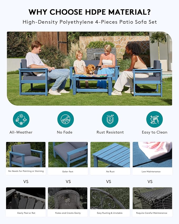 SERWALL 8 Pieces HDPE Outdoor Conversation Sofa Set - Image 4
