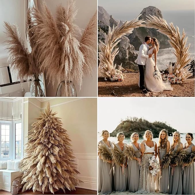 Dried Pampas Grass Stems, 9 Pack, Fluffy Brown Boho Decor, 46-48 Inch