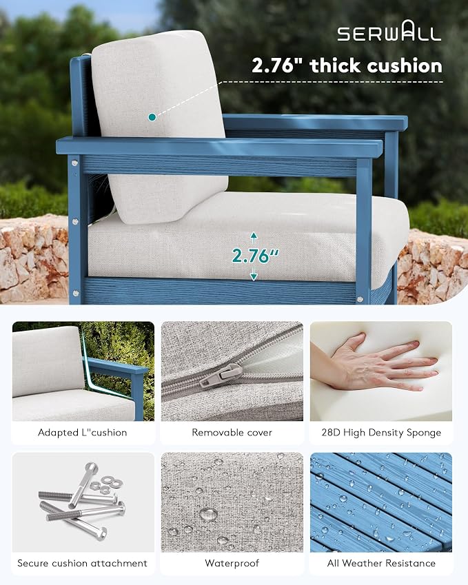 SERWALL 5 Pieces HDPE Outdoor Sofa Set - Image 4