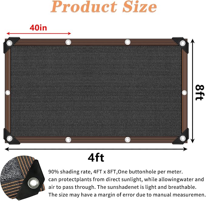 QLOFEI 4x8 FT Shade Cloth with Grommets, 90% Sun Shades Outdoor Patio Mesh Tarp - Image 2