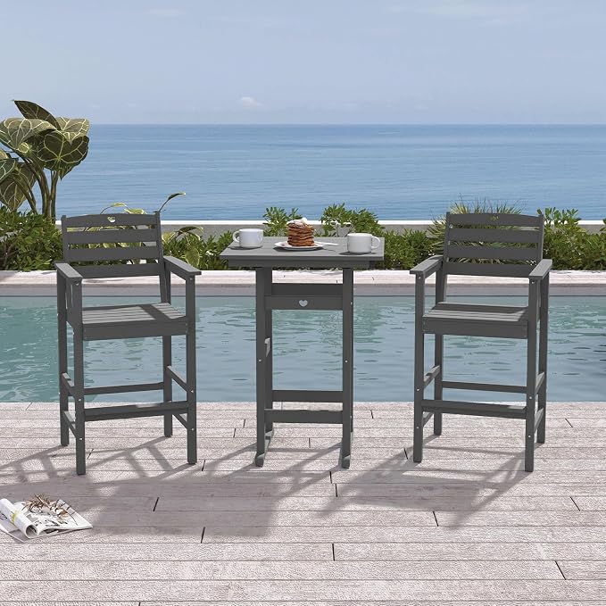 Patio Bar Table, Adirondack Chairs and Table 4 Pieces Set, Bar Height Chairs - Image 7