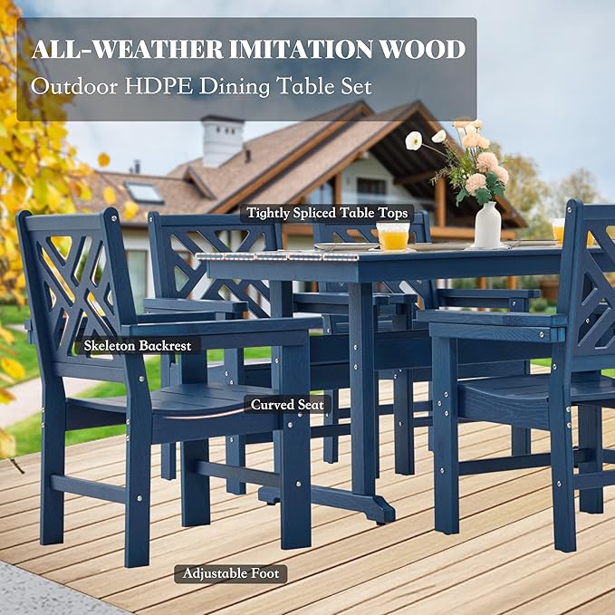 HDPE Outdoor Dining Set, 10-Piece Outdoor Table and Chairs Include 8 Dining - Image 3