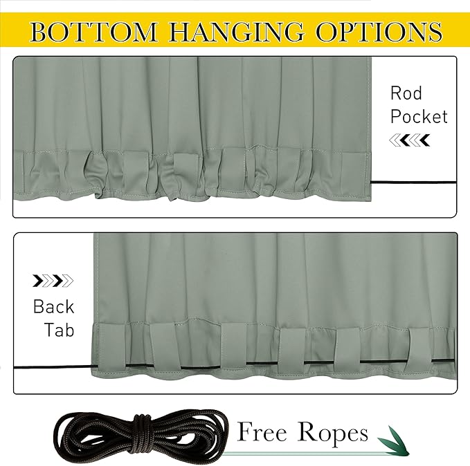 NICETOWN 2 Panels Sage Green Blackout Outdoor Curtains Patio Waterproof - Image 4