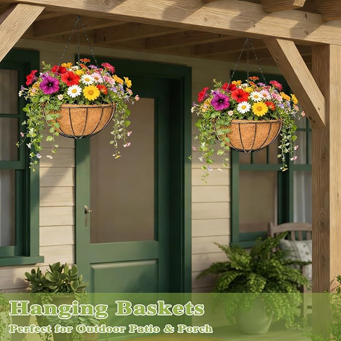 4 Pack 8 Inch Hanging Baskets for Plants Outdoor Metal Hanging Planter Hanging - Image 6
