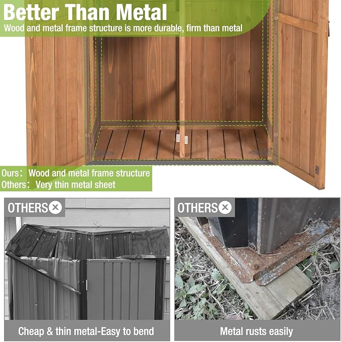 Storage Shed with Metal Frame, Wooden Floor and Brown Finish