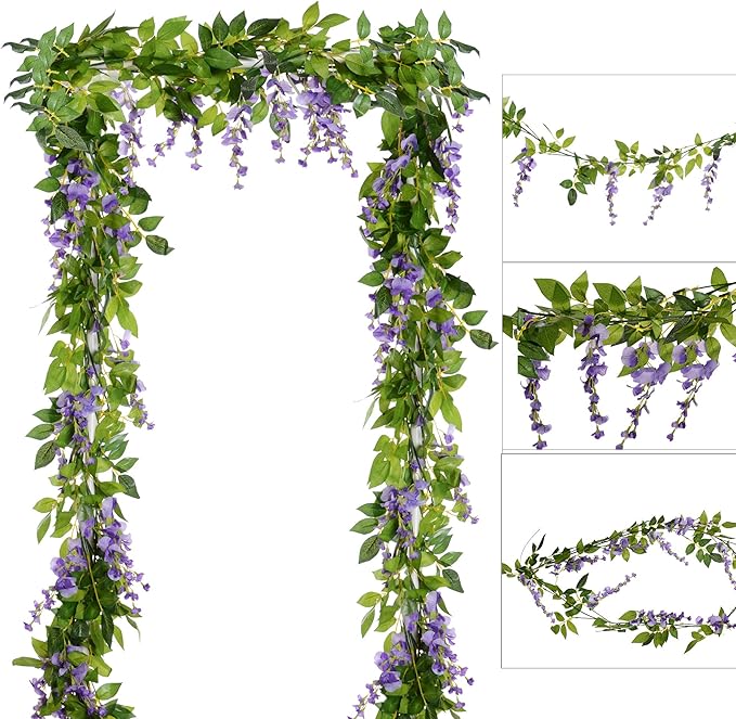 Artificial Flowers Silk Wisteria Garland Vines, 4 Pack Light Purple