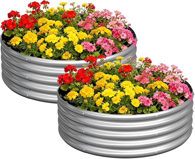 zizin 2 Pcs Round 2x2x1ft Raised Garden Bed Kit Metal Planter Box by zizin