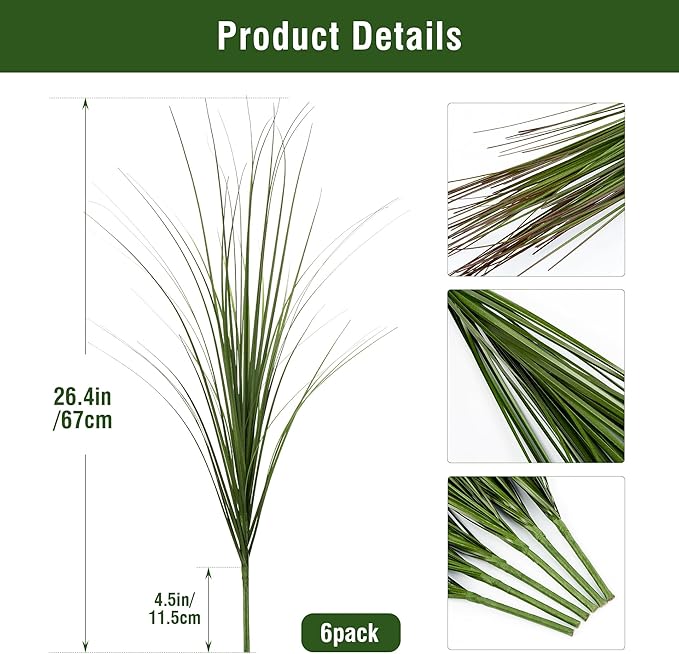 Artificial Wheat Grass Greenery Stems, 6 Pack, 26.4 Inch Green Plastic