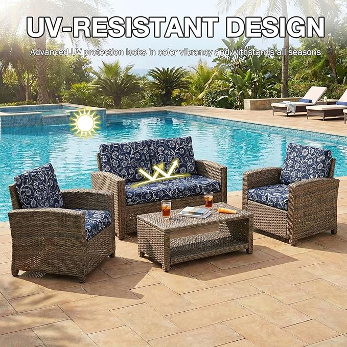 Patio Cushion Covers, 4-Piece Stretch Set in Baroque