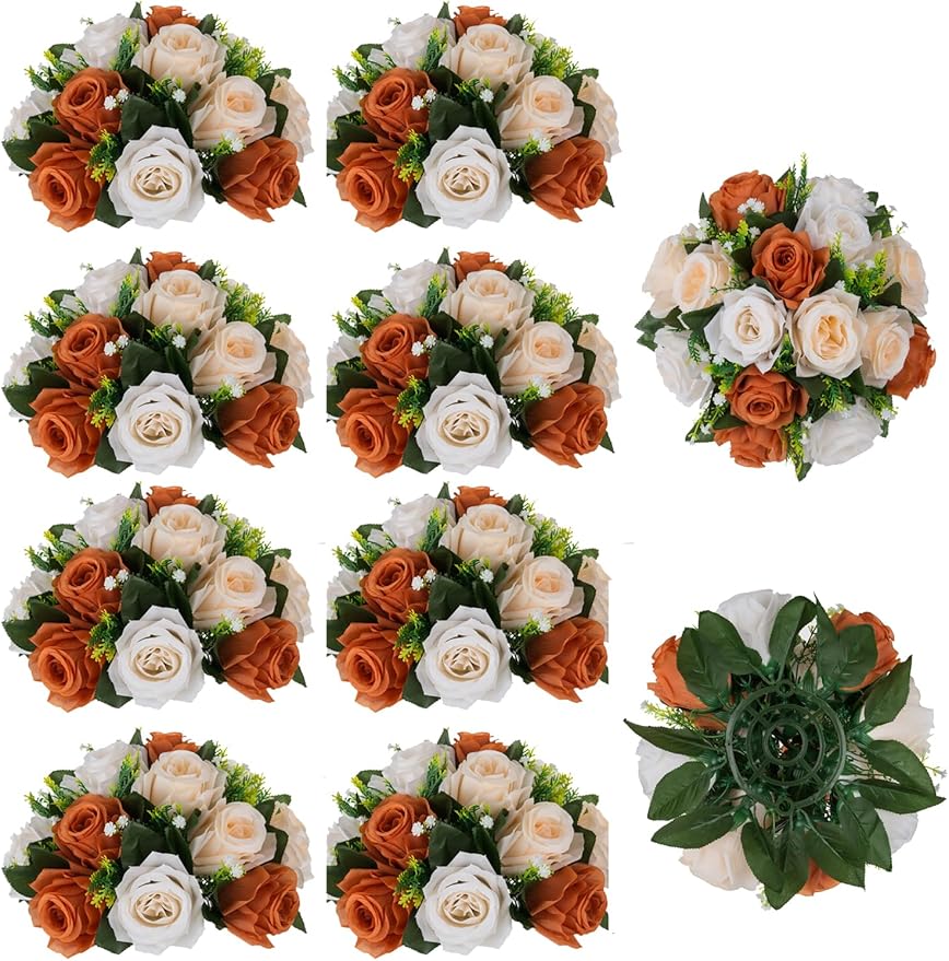 Artificial Flowers: Terracotta Silk Rose Ball Centerpieces, 3-in-1 Design