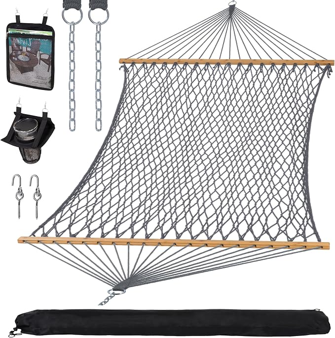 SUNCREAT Double Outdoor Hammock, Polyester Rope Hammock by SUNCREAT