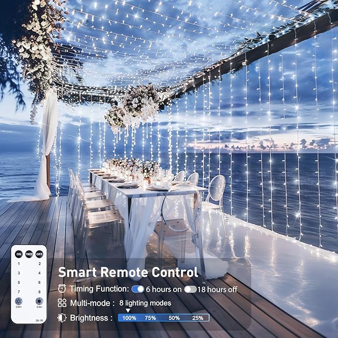 String Lights with 900 LEDs, Cool White Curtain, 9.5 x 29.5 ft