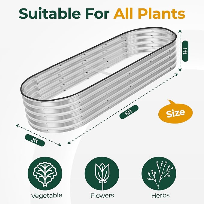 Utopia Home Galvanized Raised Garden Bed, 6 by 2 feet Lightweight Planter Boxes - Image 2