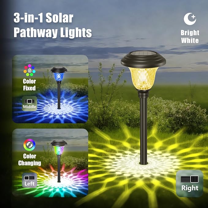 Beau Jardin 8 Pack Solar Pathway Lights White+Color Changing Stainless Steel 3 - Image 5