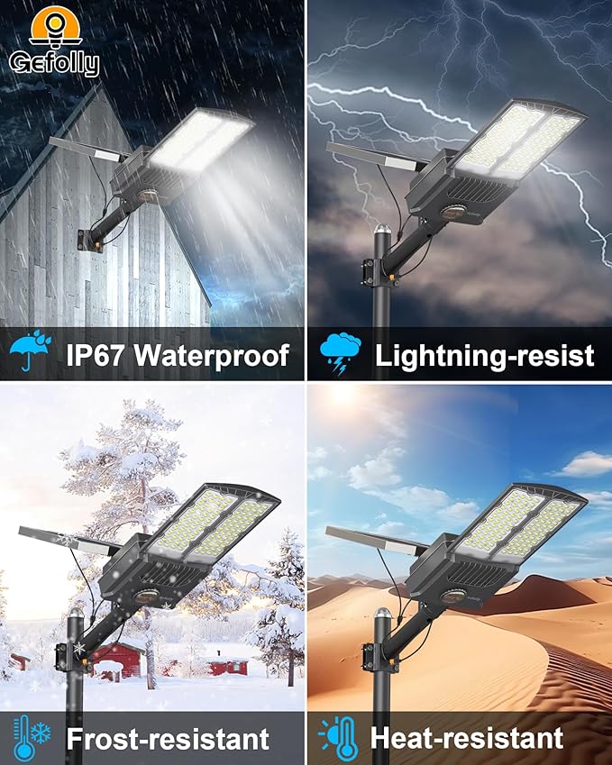 Street Area Lighting with 104 LEDs, Black Aluminum Solar Outdoor Light