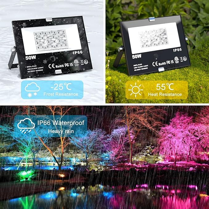 Flood Security Lights 4 Pack, 50W RGB Color Changing, IP66 Outdoor
