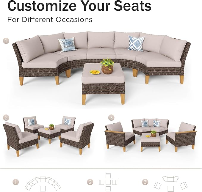 PHI VILLA 9-Piece Half Moon Patio Furniture Set - Image 9