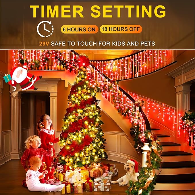 String Lights, 400 LED, 33 ft Red Outdoor Christmas Decor, 8 Modes