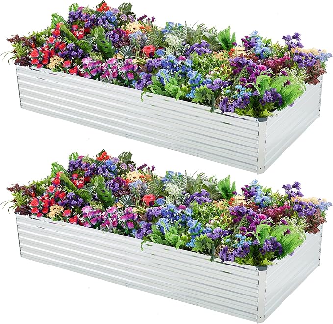 2 Pack 8x4x1FT Galvanized Raised Garden Beds Kit Outdoor Metal Gardening by Meberam