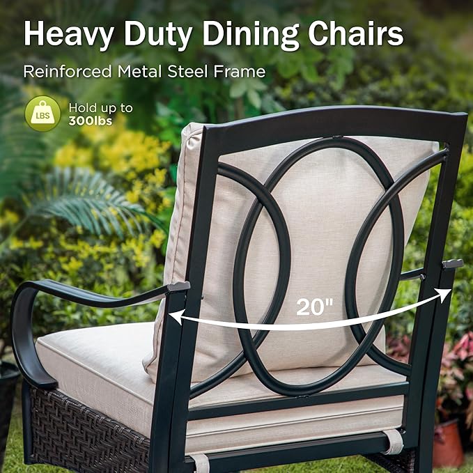 PHI VILLA 6 PCS Outdoor Dining Sets, All-Weather Round Patio Table and Chairs - Image 5