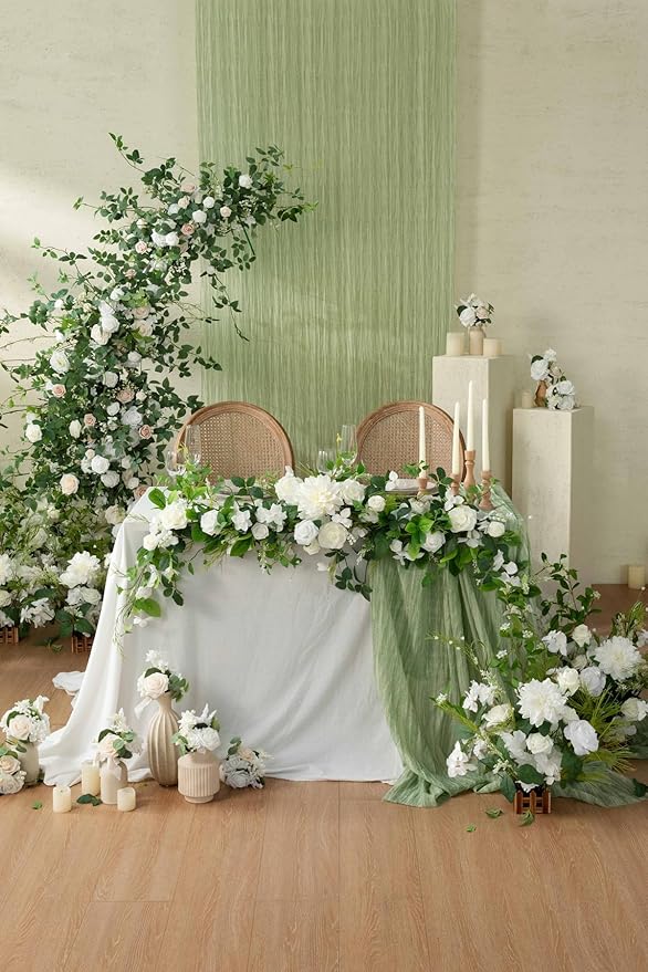 Artificial Eucalyptus Flower Garland, 6 Ft Runner in White