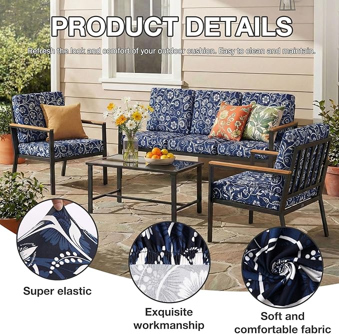Patio Cushion Covers, 4-Piece Stretch Set in Baroque