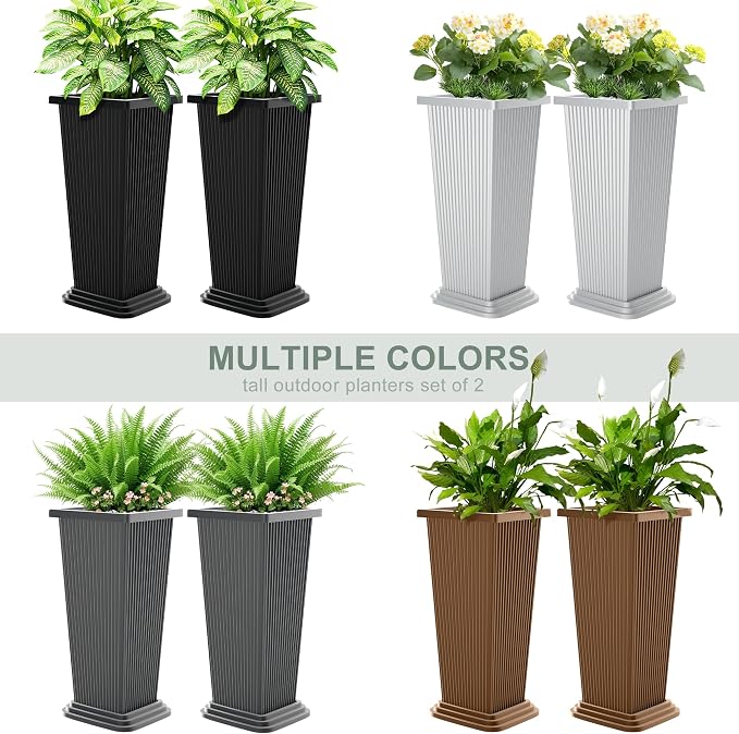 Set of 2 Large Planters for Outdoor Plants 24" Tall Tapered Modern Flower Pots - Image 7